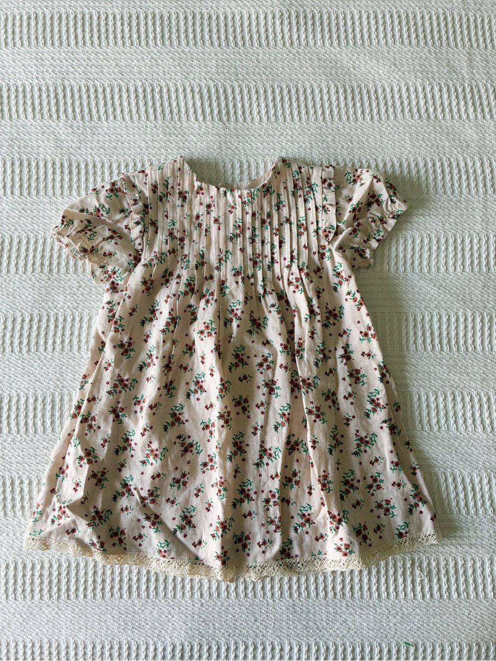 Zara Cream Floral Pintuck Dress Top with Red & Green Flowers